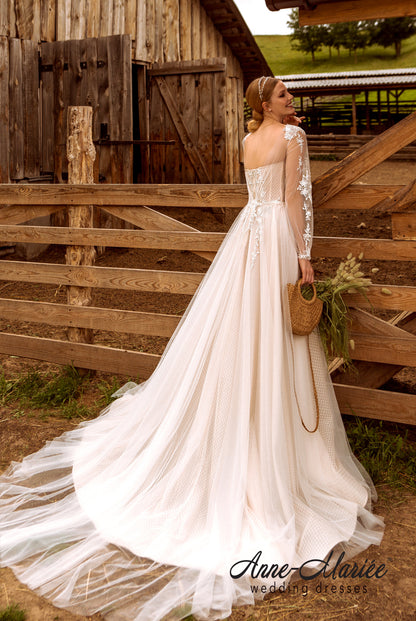 Elsy Open back A-line Long sleeve Wedding Dress Back