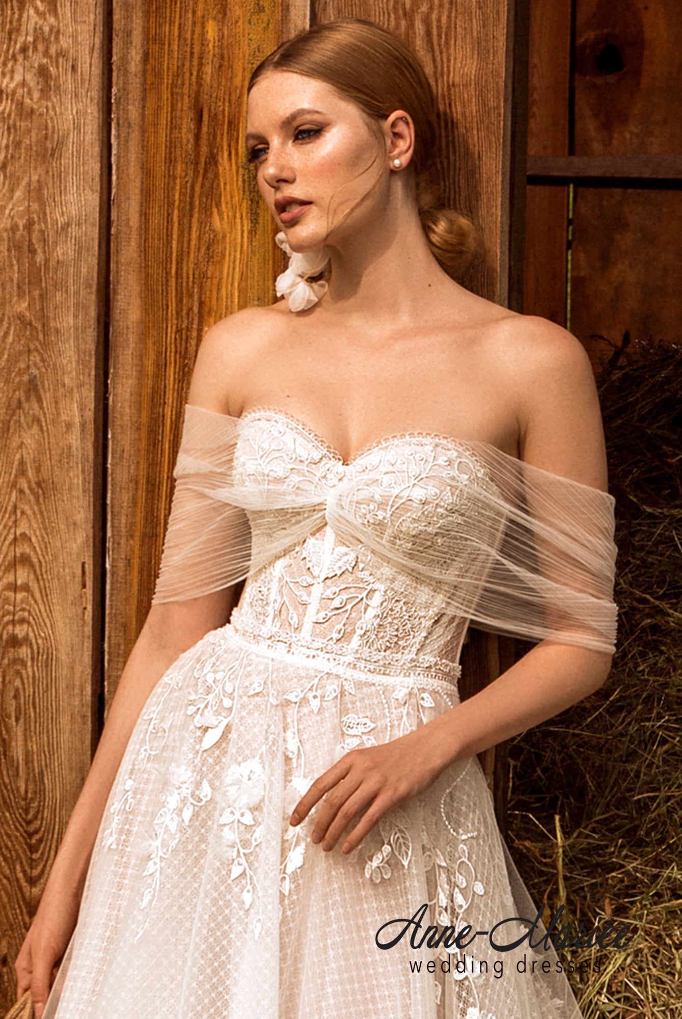 Florian A-line Off-shoulder/Drop shoulders Ivory Wedding dress