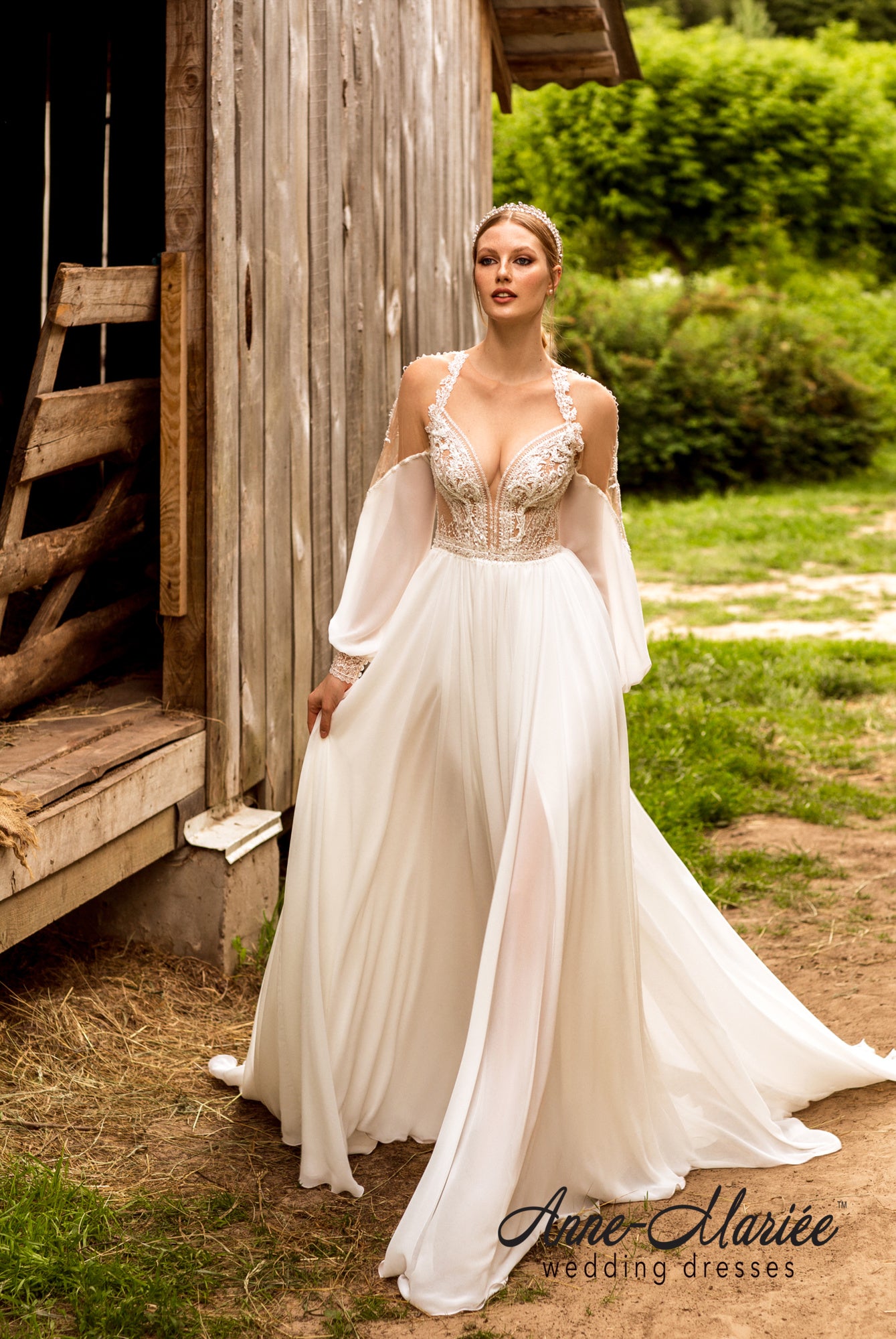 Fride A-line Illusion Ivory Wedding dress