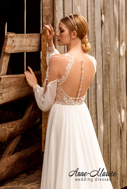 Fride Illusion back A-line Long sleeve Wedding Dress 3