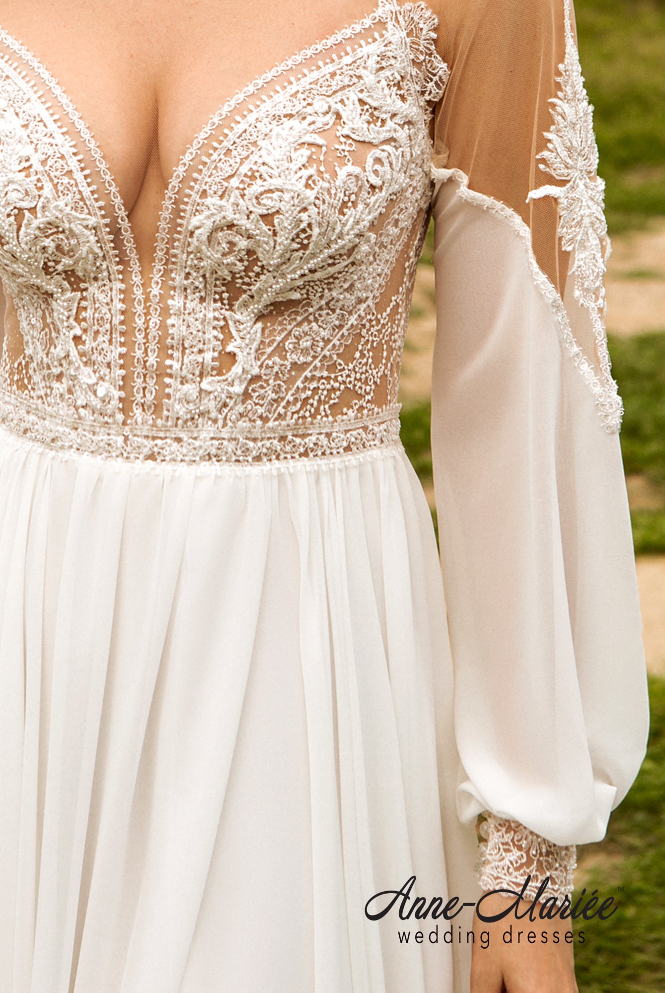 Fride Illusion back A-line Long sleeve Wedding Dress 6
