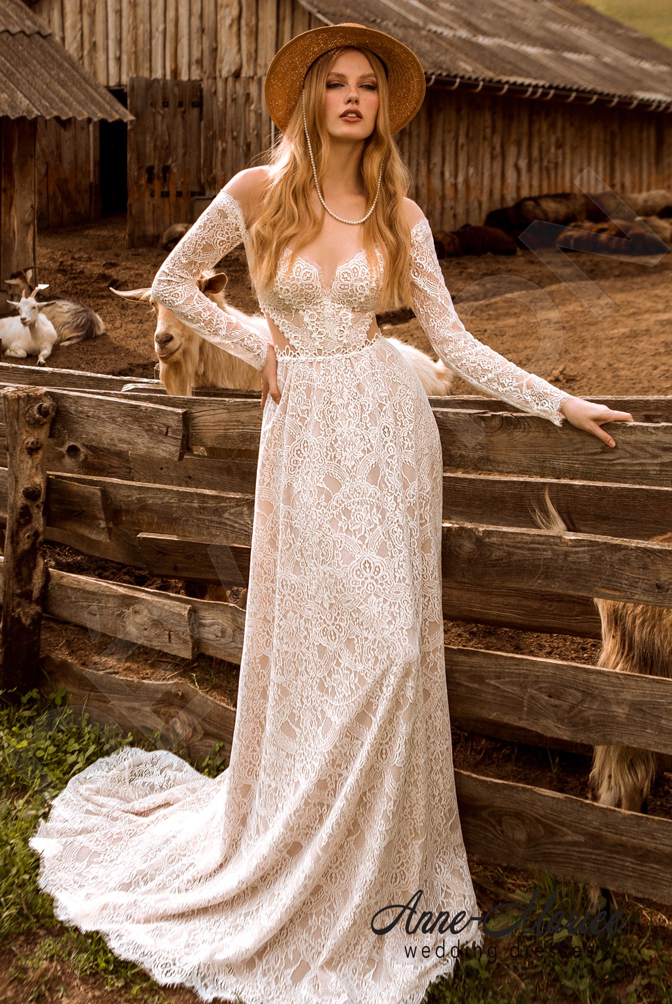 Ida Open back A-line Long sleeve Wedding Dress Front