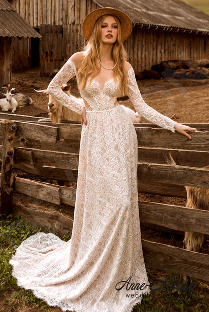 Ida Open back A-line Long sleeve Wedding Dress Front