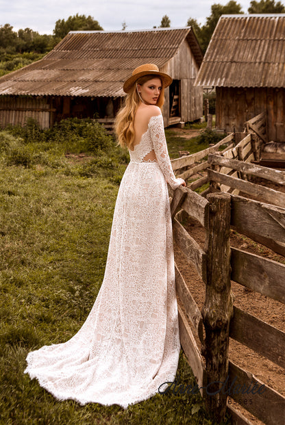 Ida Open back A-line Long sleeve Wedding Dress Back