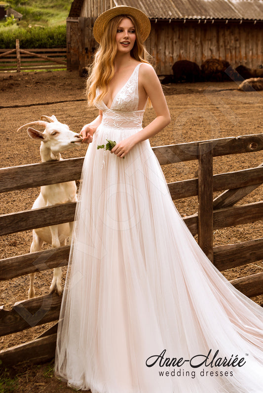 Madlene A-line Deep V-neck Ivory Dustyrose Wedding dress