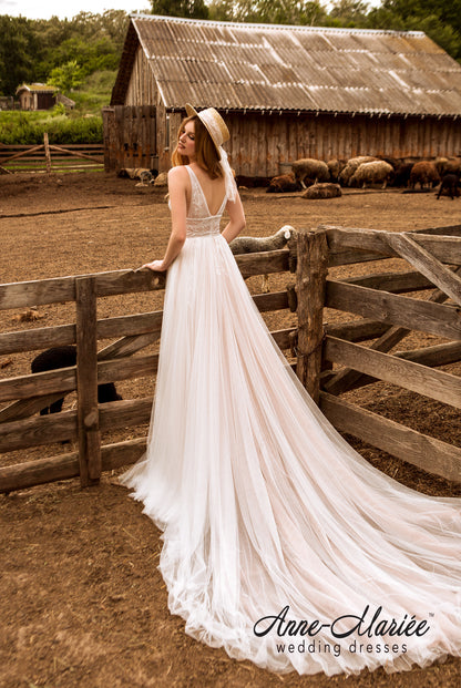 Madlene Open back A-line Straps Wedding Dress Back