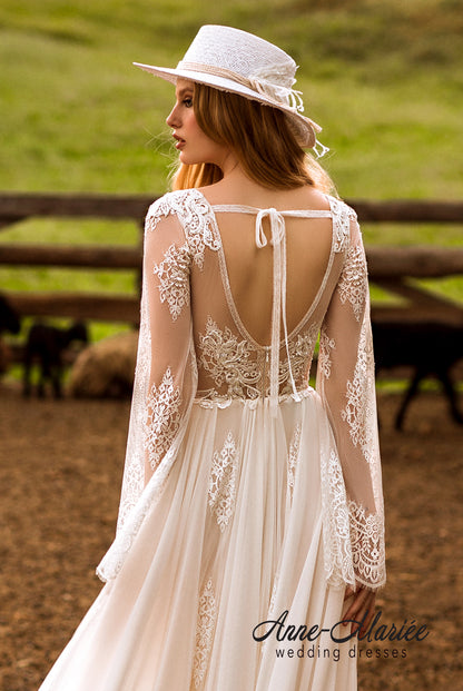 Stefanie Open back A-line Long sleeve Wedding Dress 3