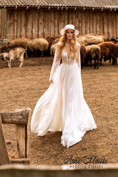 Stefanie Open back A-line Long sleeve Wedding Dress 7