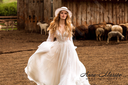 Stefanie Open back A-line Long sleeve Wedding Dress 9