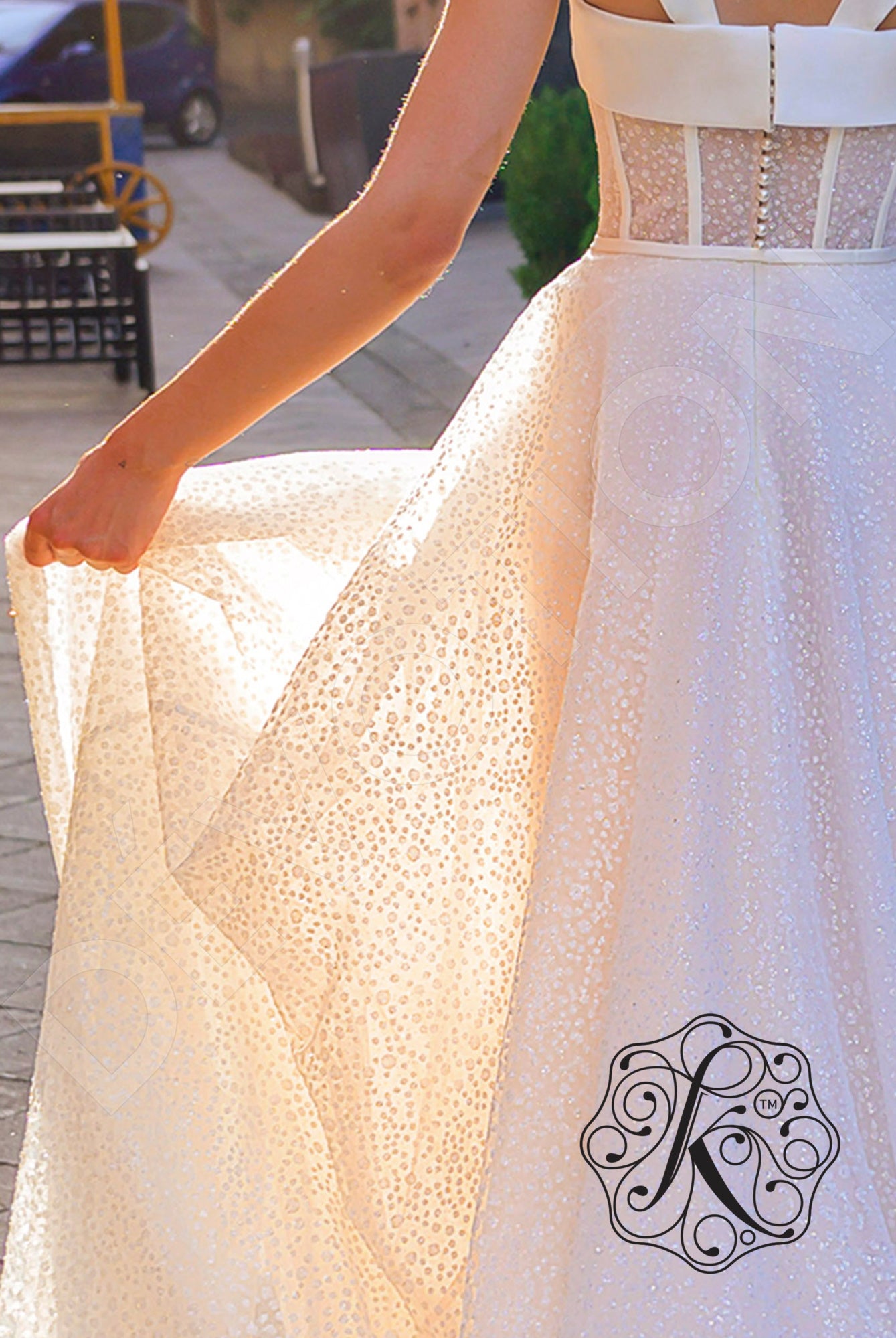 Dorotea A-line Straight across Vanilla Wedding dress