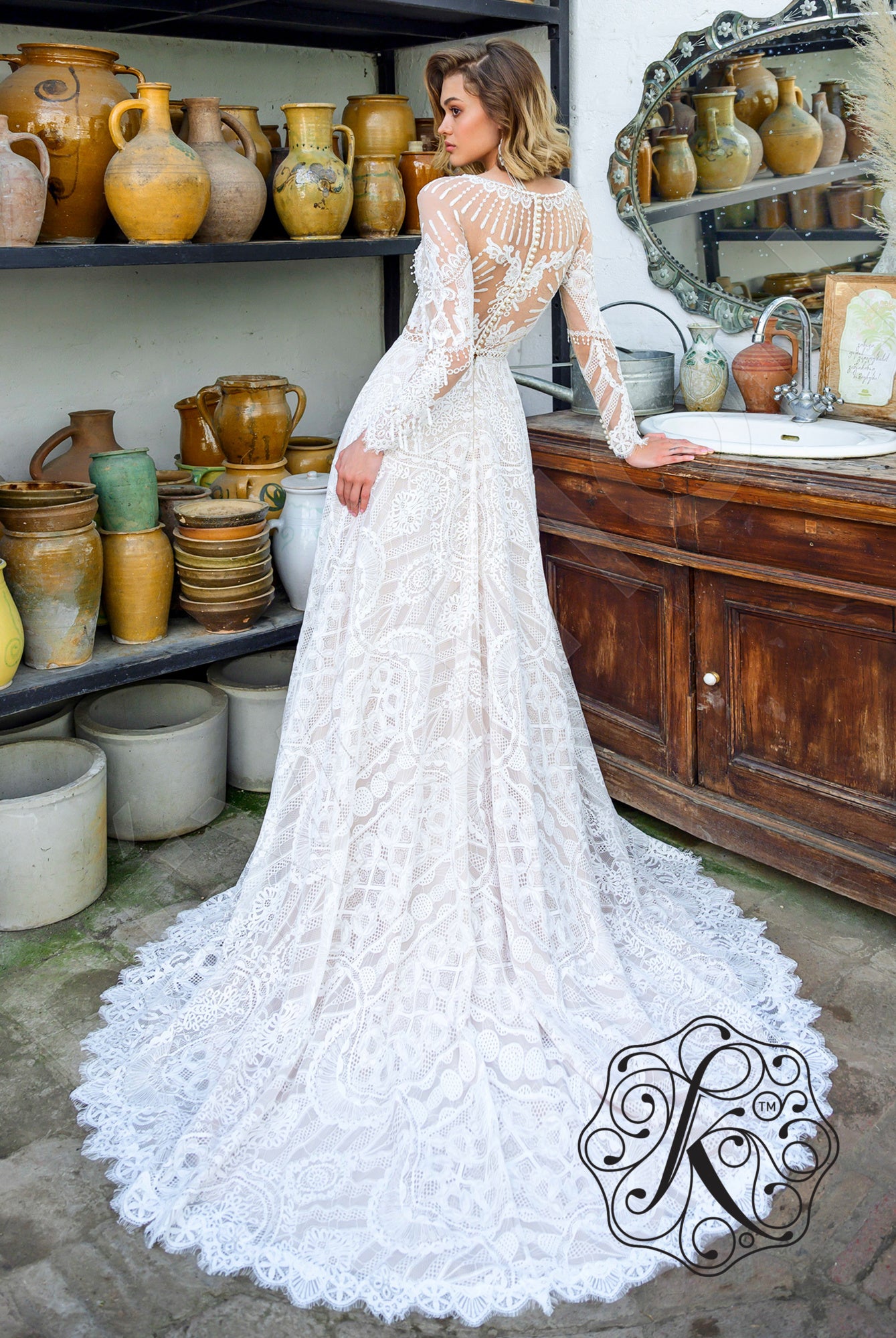 Eros Full back A-line Long sleeve Wedding Dress Back