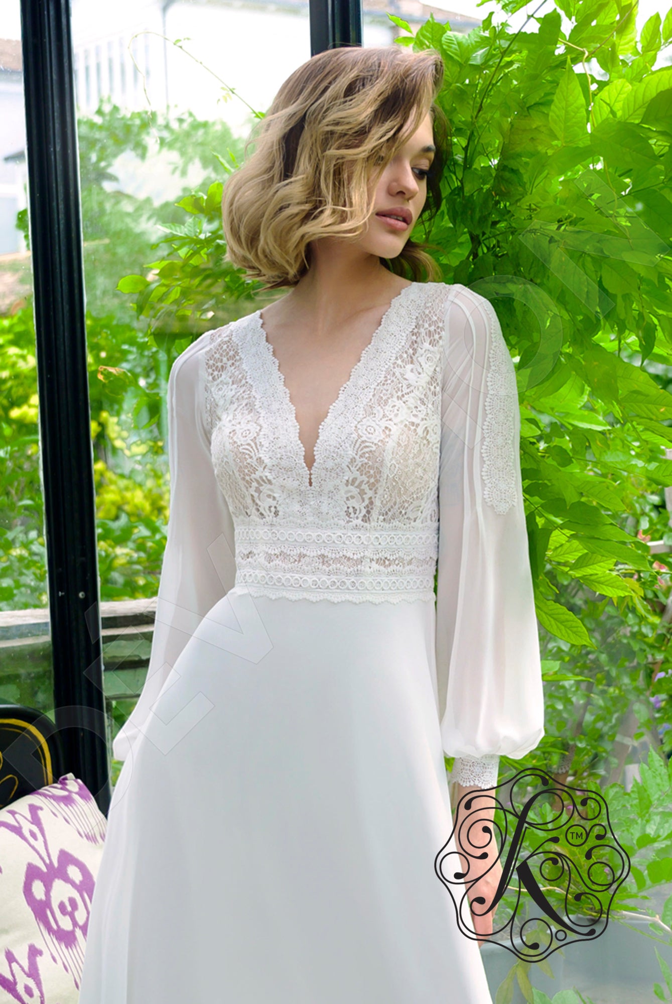 Rudvi Full back A-line Long sleeve Wedding Dress 2