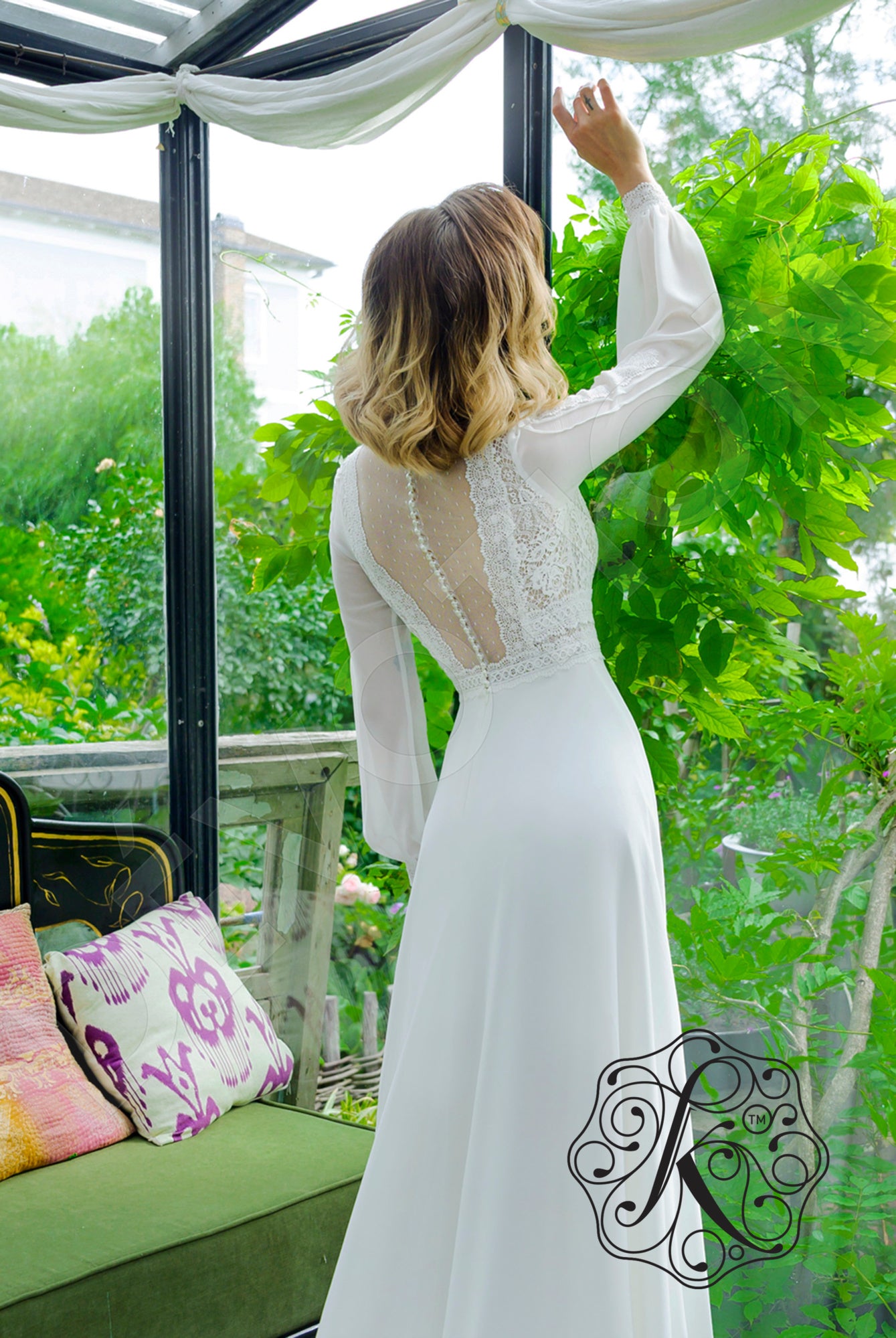 Rudvi A-line Deep V-neck OffWhite Wedding dress