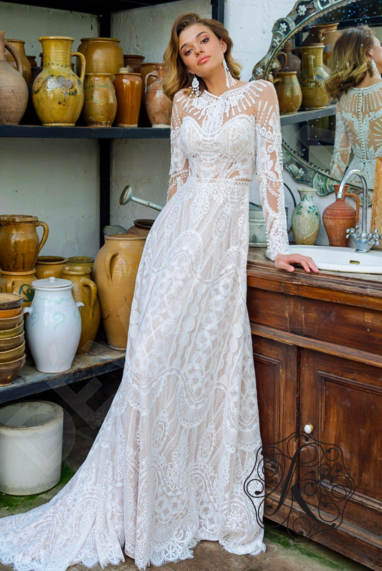 Eros Full back A-line Long sleeve Wedding Dress Front