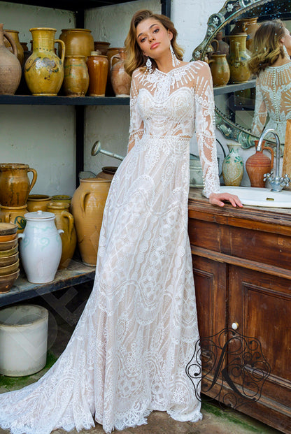 Eros Full back A-line Long sleeve Wedding Dress Front