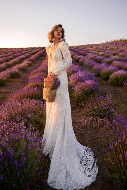 Lita Open back A-line Long sleeve Wedding Dress 5