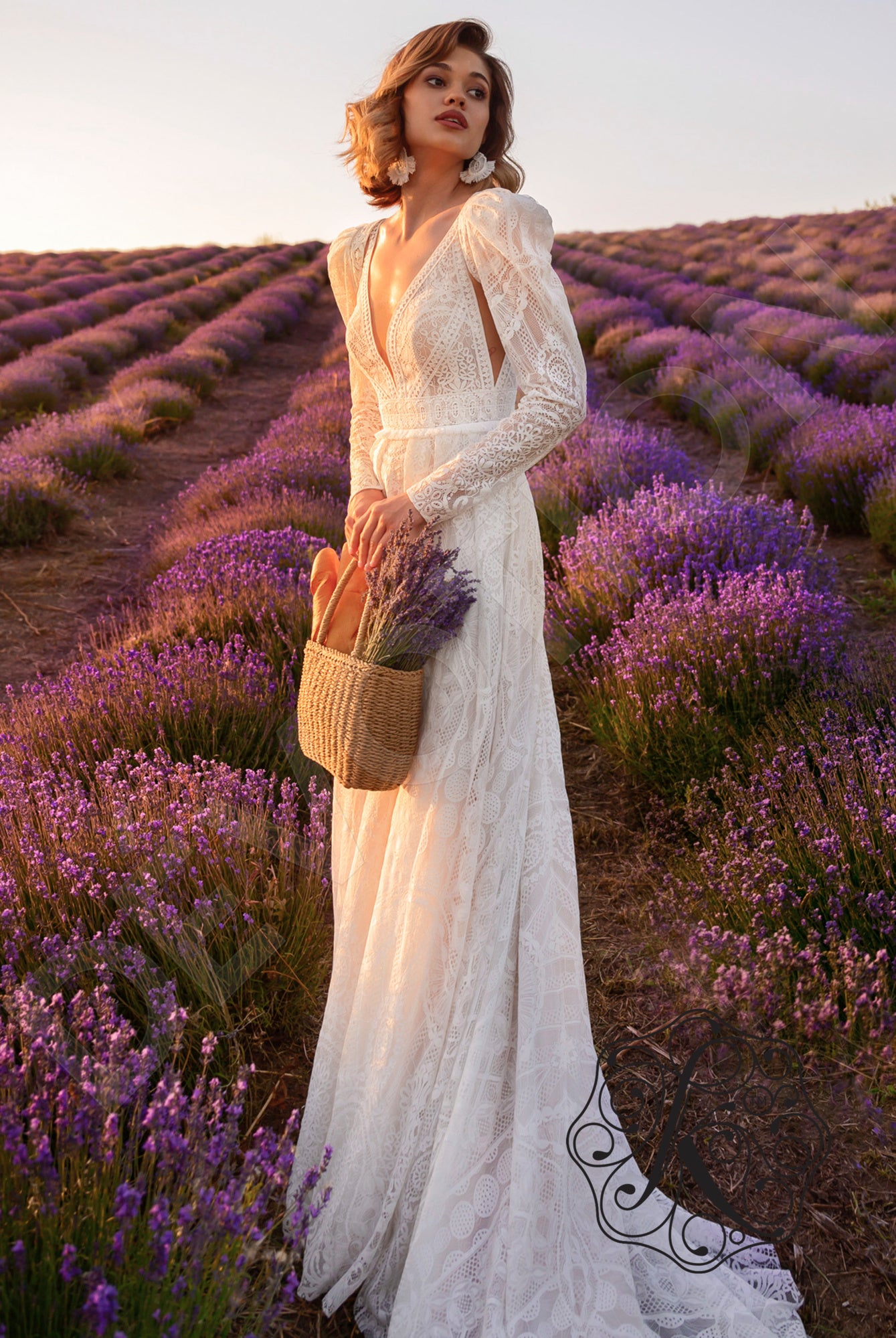 Lita A-line Deep V-neck Vanilla Wedding dress