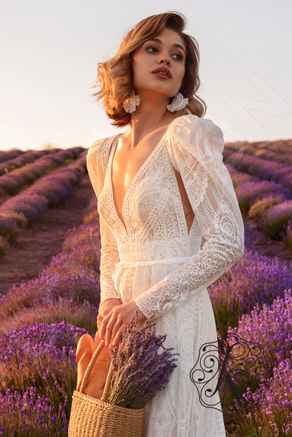 Lita Open back A-line Long sleeve Wedding Dress 2