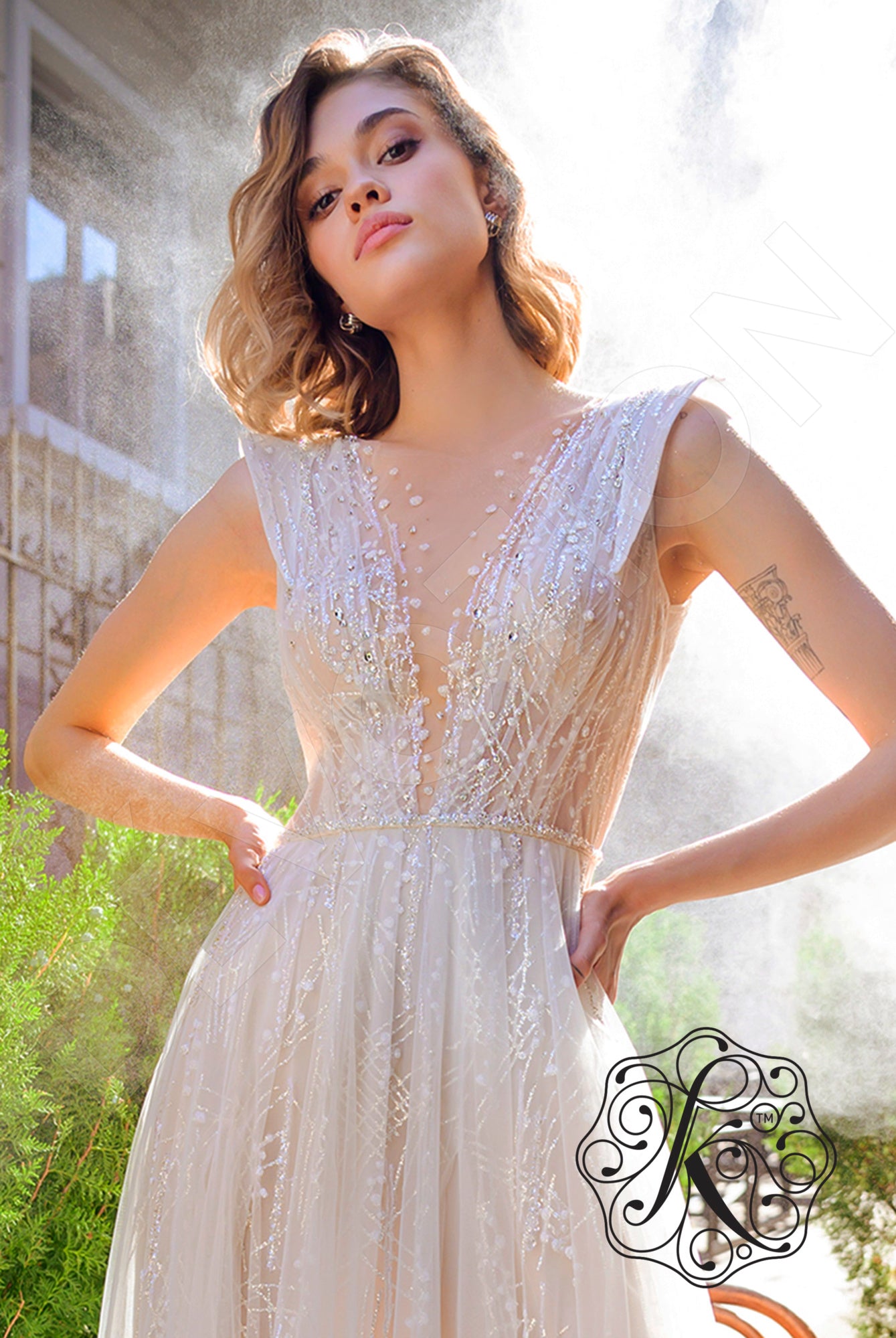 Aridel A-line Illusion Latte Wedding dress