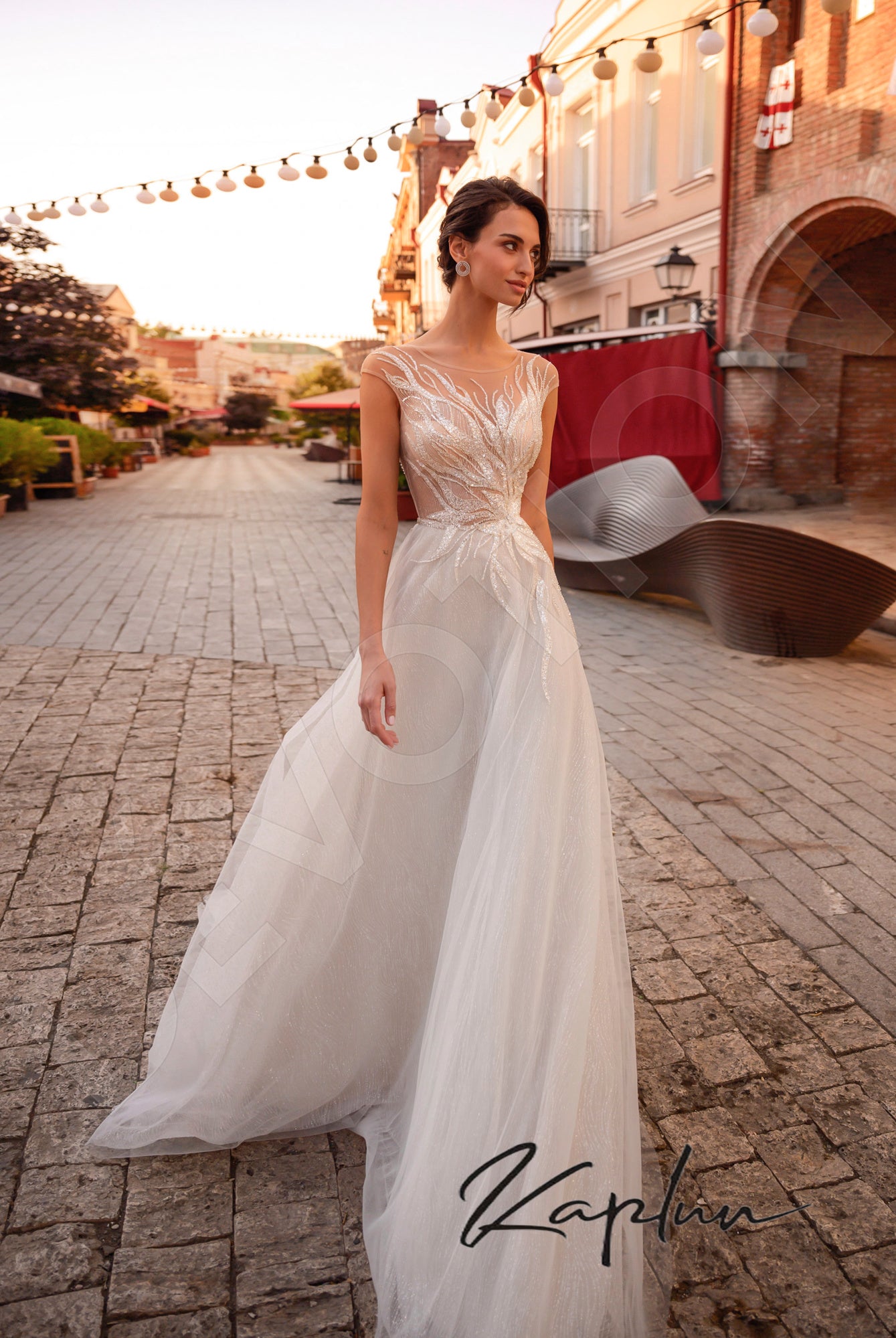 Artemida A-line Illusion Latte Wedding dress