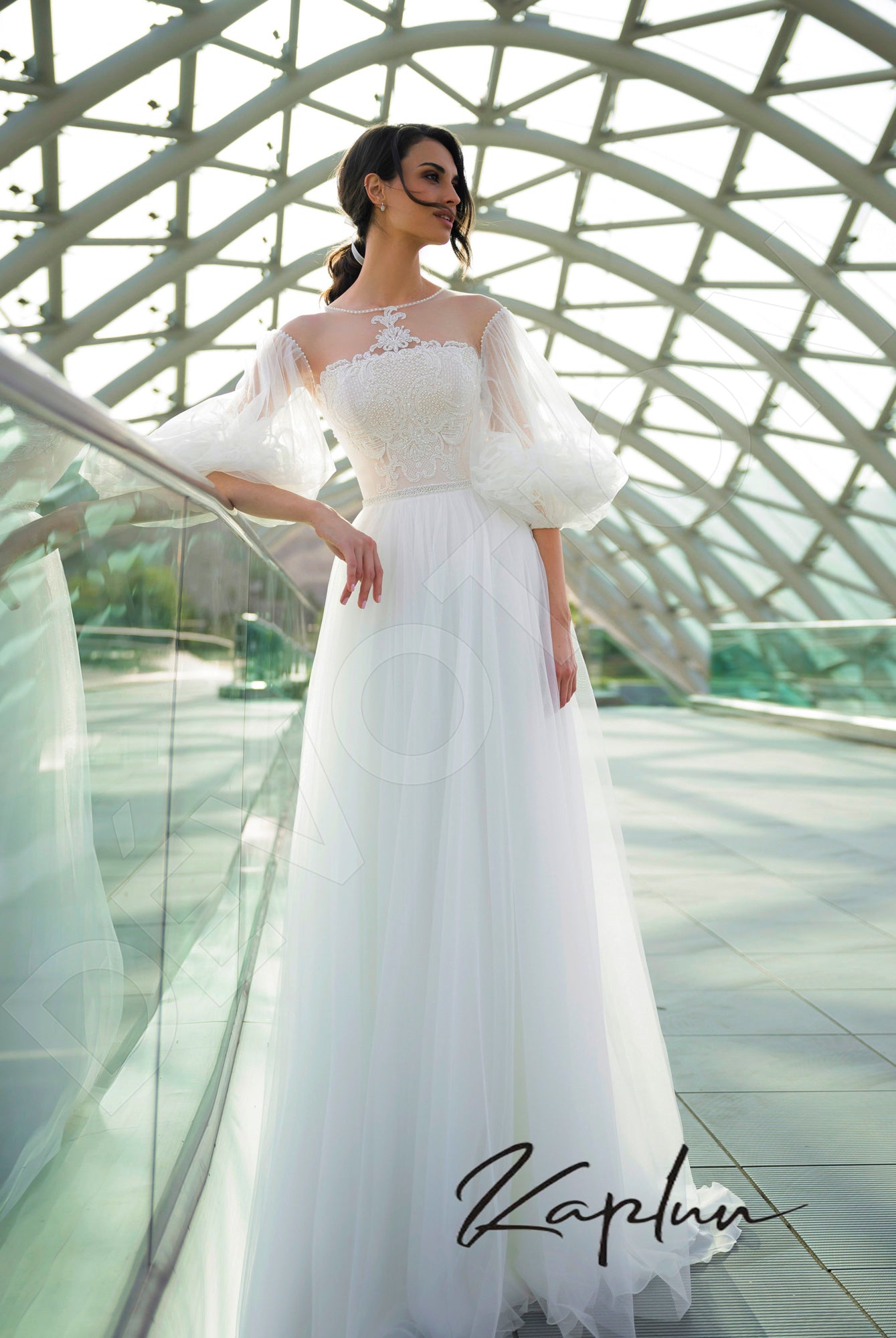 Enton A-line Boat/Bateau OffWhite Wedding dress