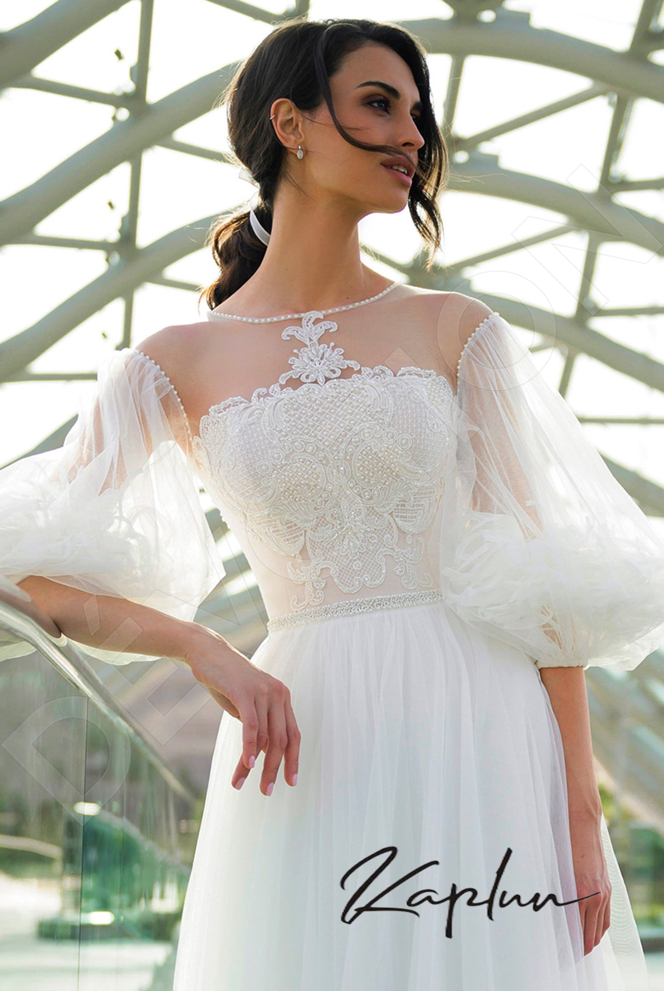 Enton A-line Boat/Bateau OffWhite Wedding dress
