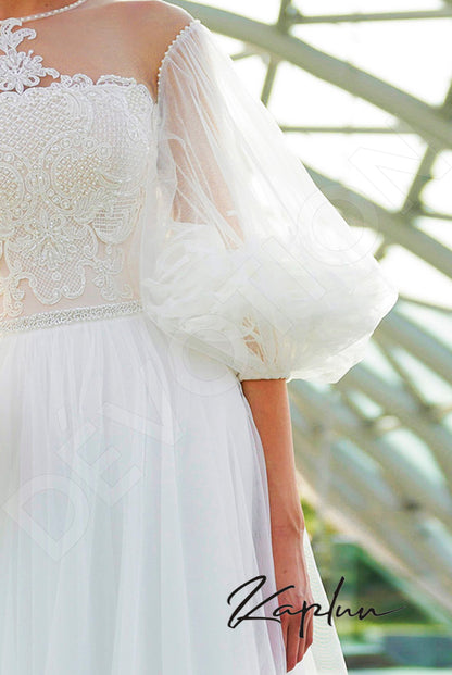 Enton Open back A-line 3/4 sleeve Wedding Dress 4