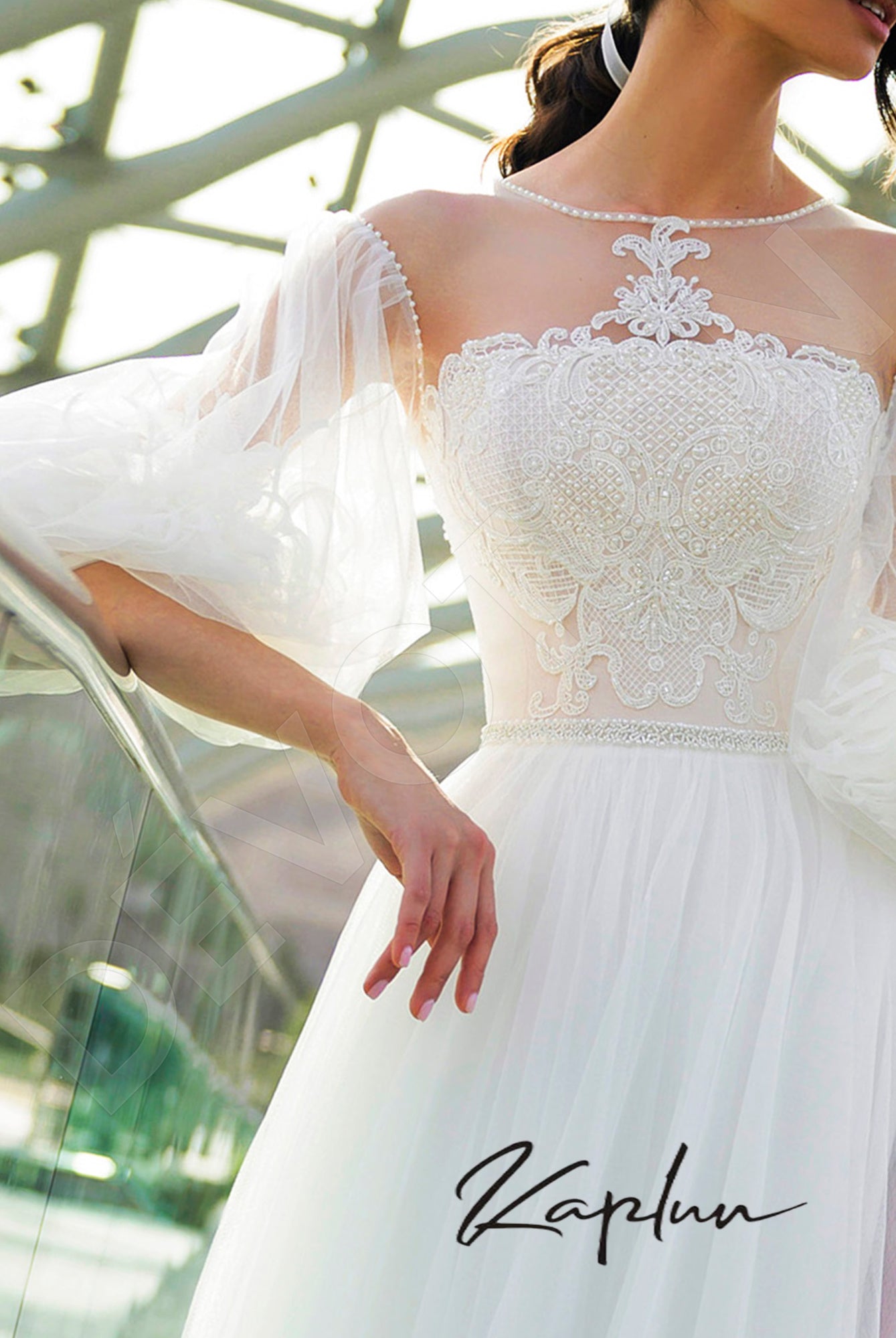 Enton Open back A-line 3/4 sleeve Wedding Dress 7