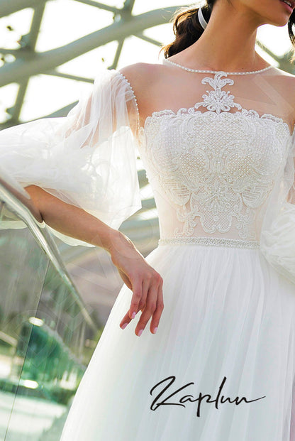 Enton Open back A-line 3/4 sleeve Wedding Dress 7