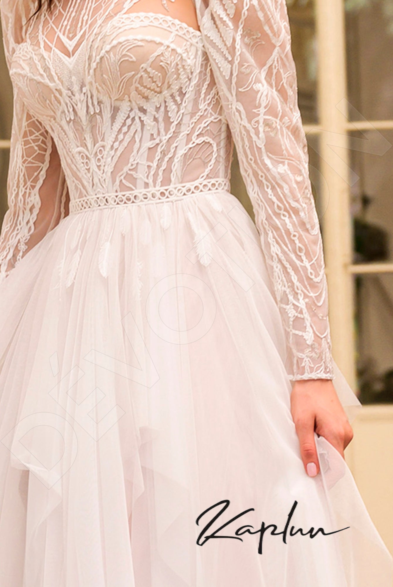 Marioni Open back A-line Long sleeve Wedding Dress 7