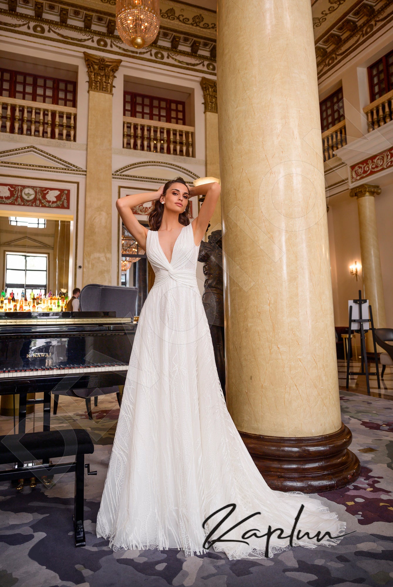 Shakira A-line Deep V-neck OffWhite Wedding dress