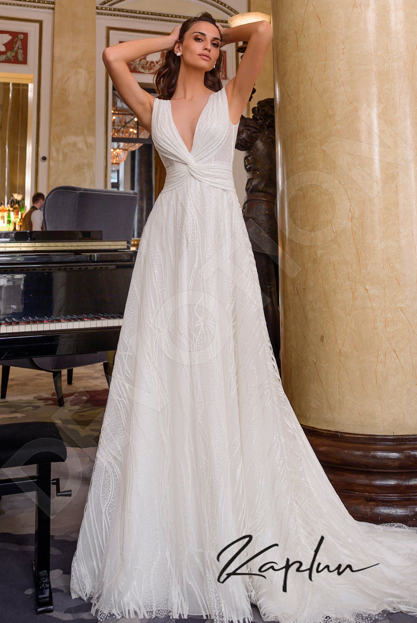 Shakira A-line Deep V-neck OffWhite Wedding dress