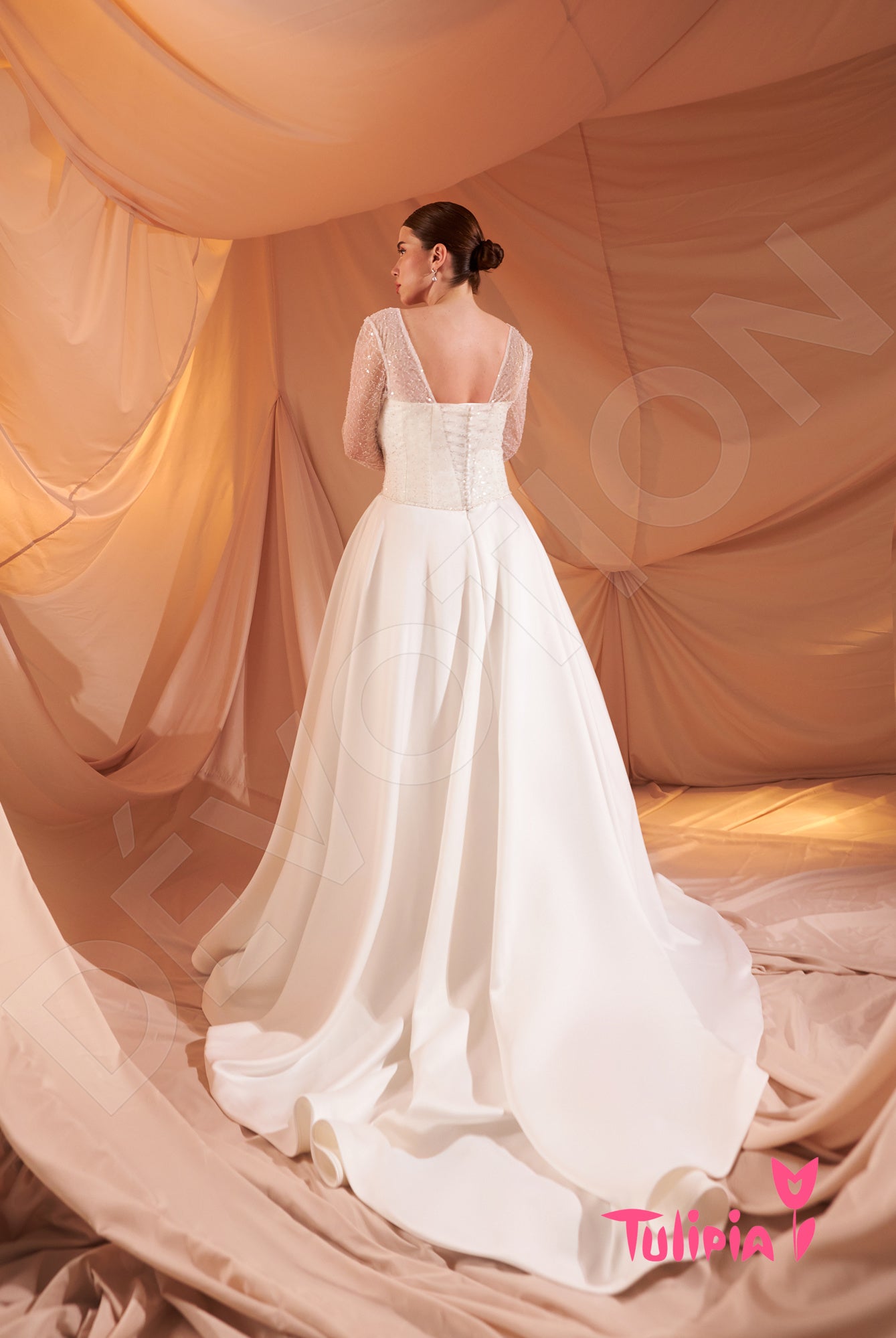 Jolanda Open back A-line Long sleeve Wedding Dress Back