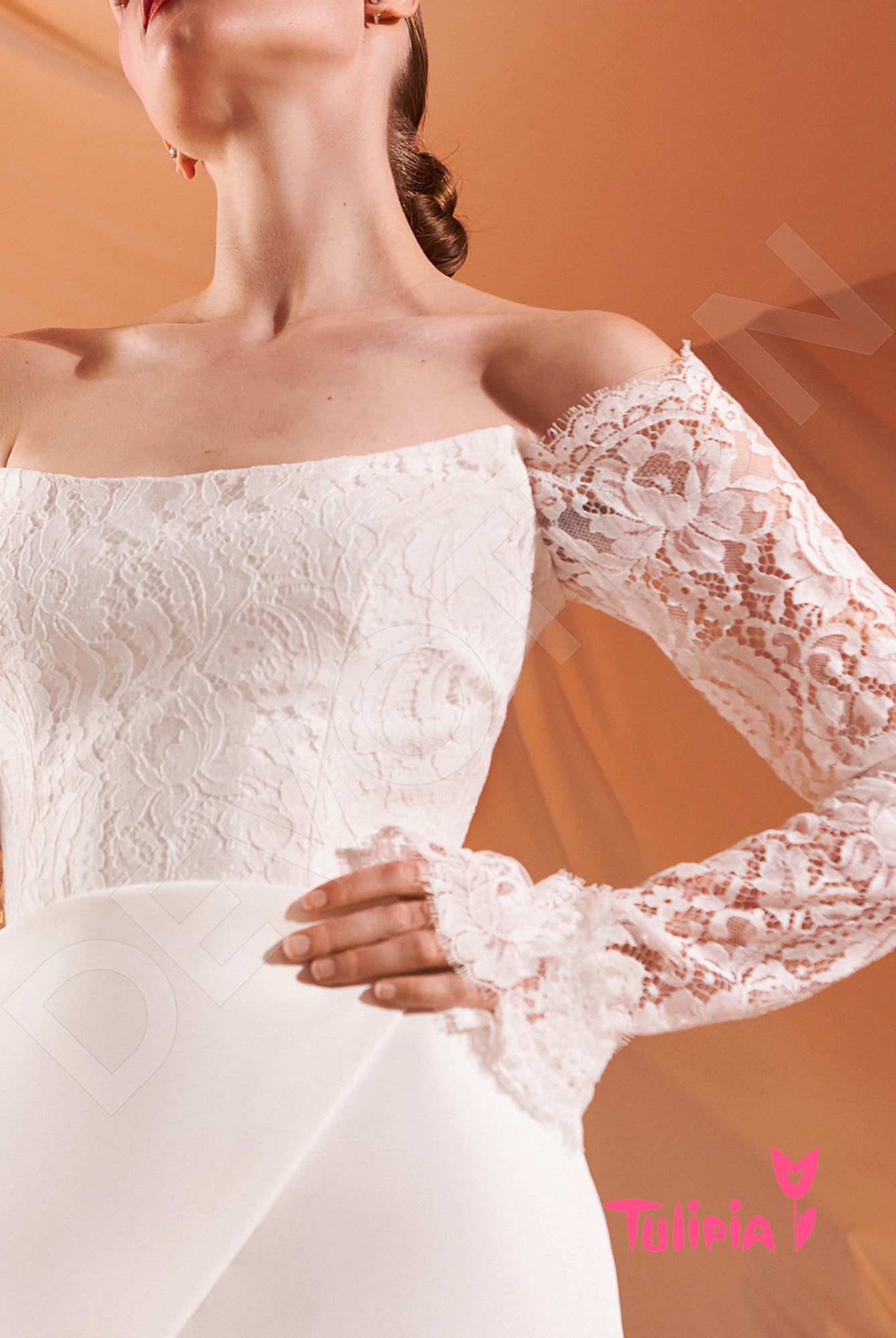 Gioconda Trumpet/Mermaid Straight across Milk Wedding dress