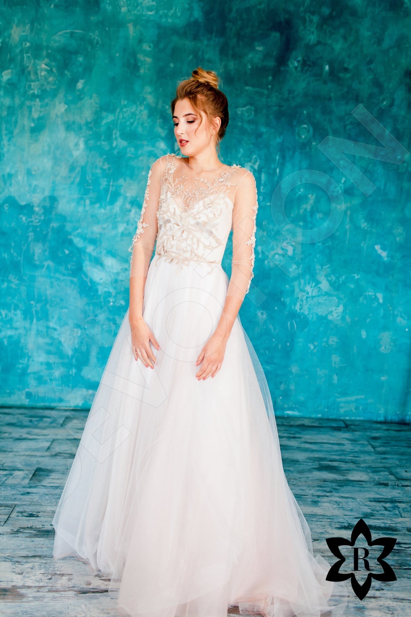 Ariela A-line Illusion Sand Wedding dress
