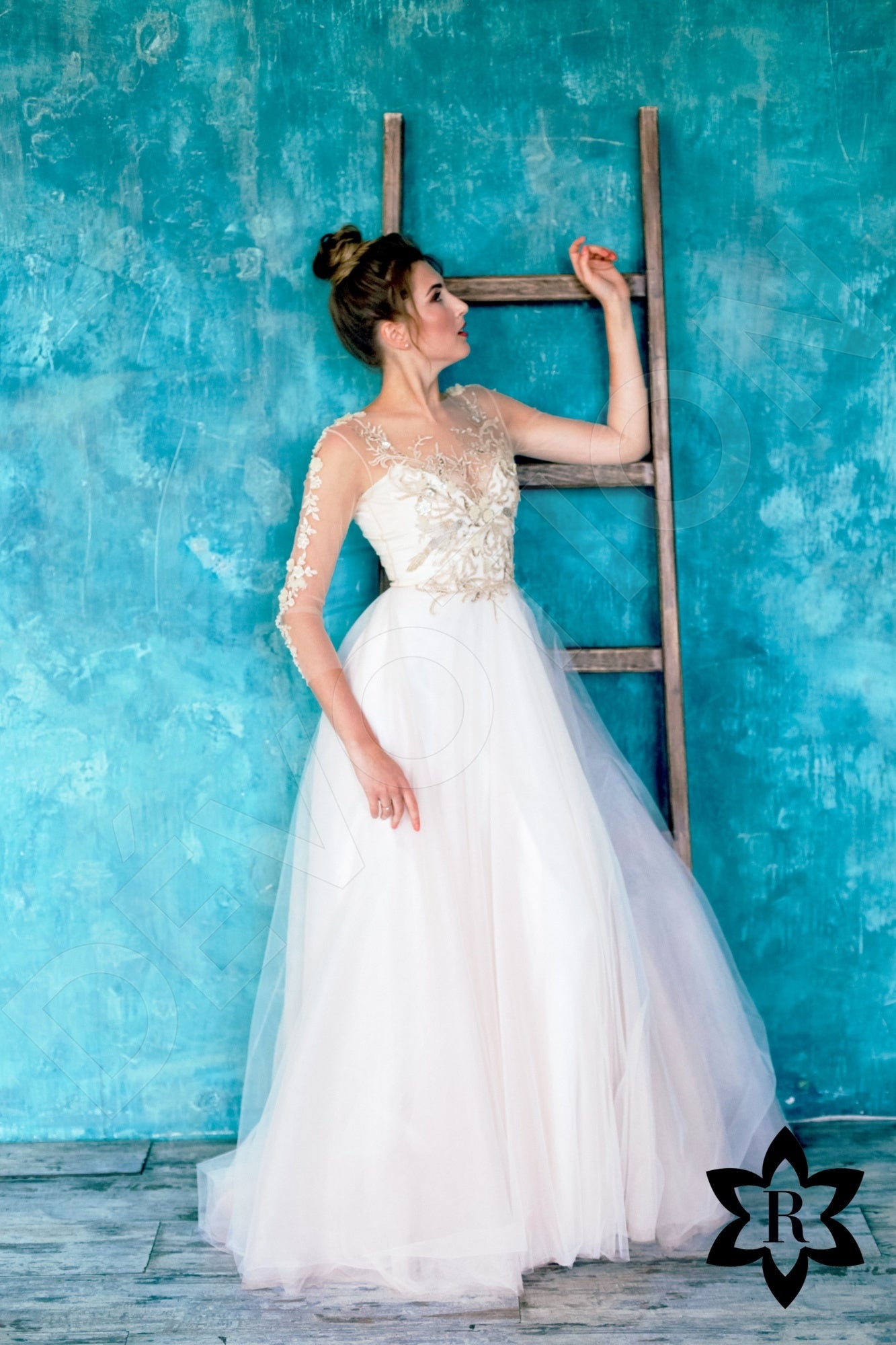 Ariela A-line Illusion Sand Wedding dress