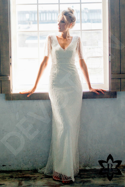 Hadariela Open back Sheath/Column Short/ Cap sleeve Wedding Dress 6