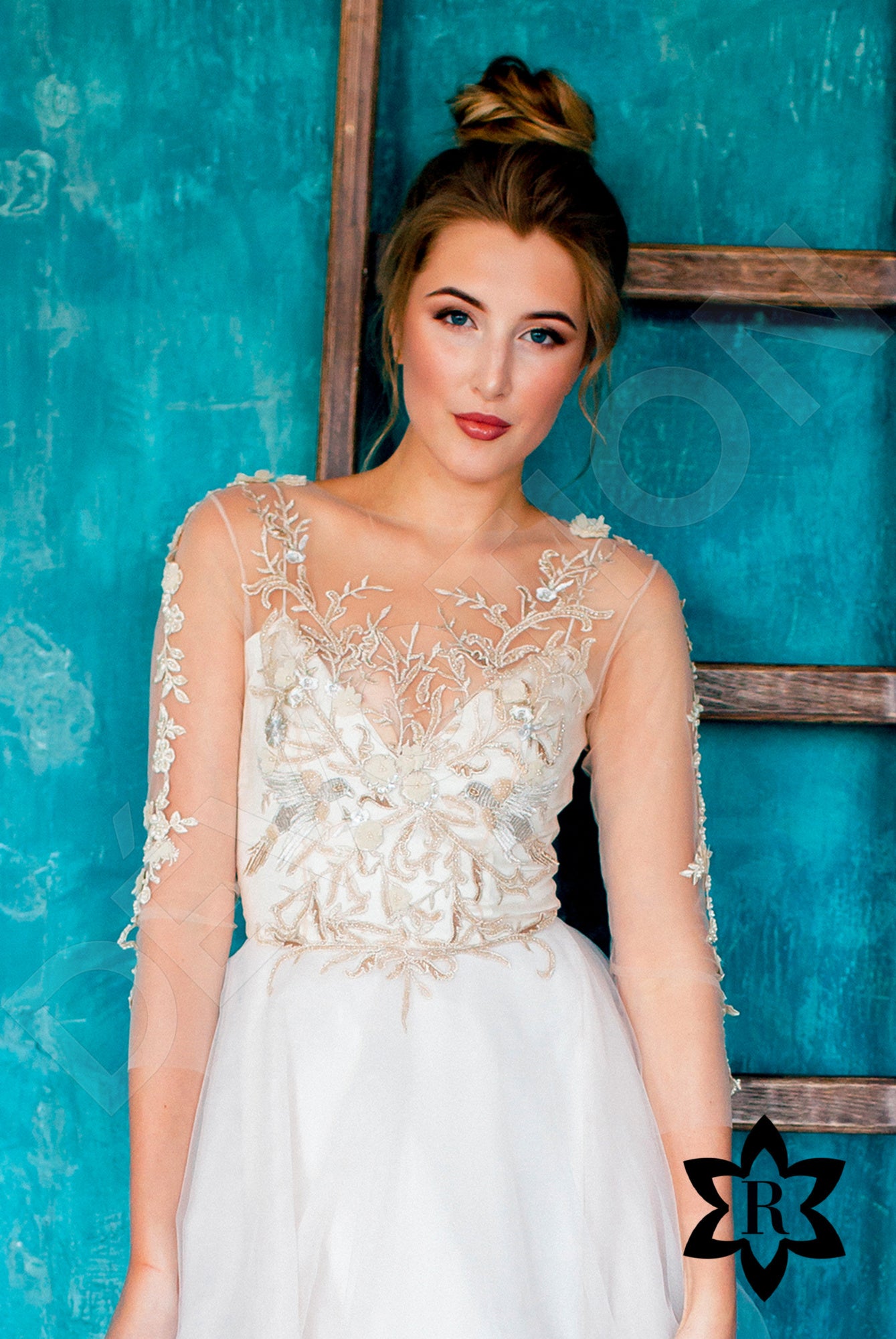 Ariela A-line Illusion Sand Wedding dress