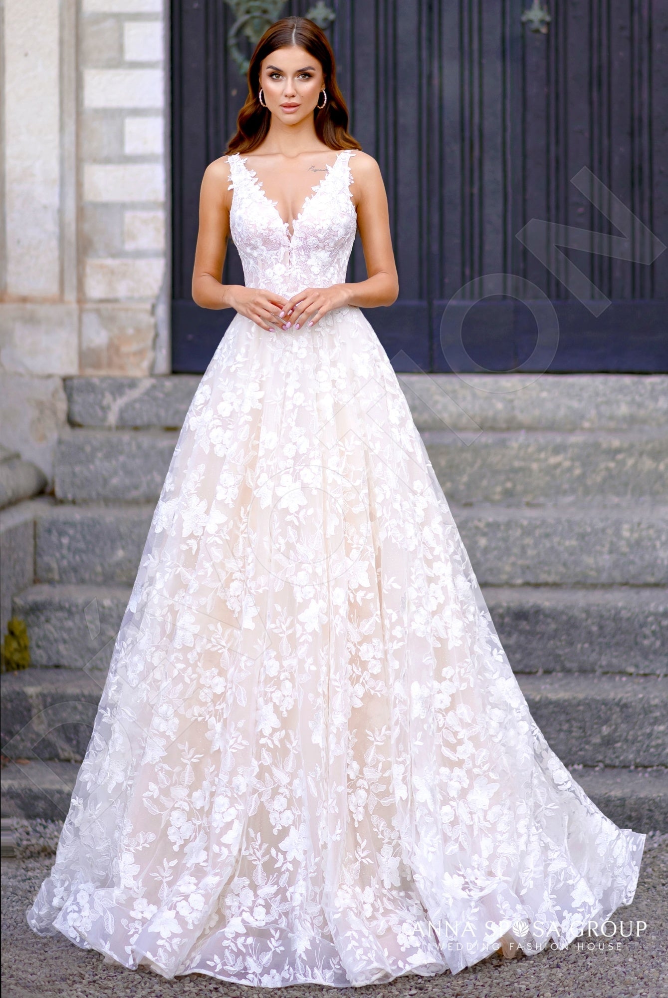 Damodara A-line Illusion Milk Powder Wedding dress