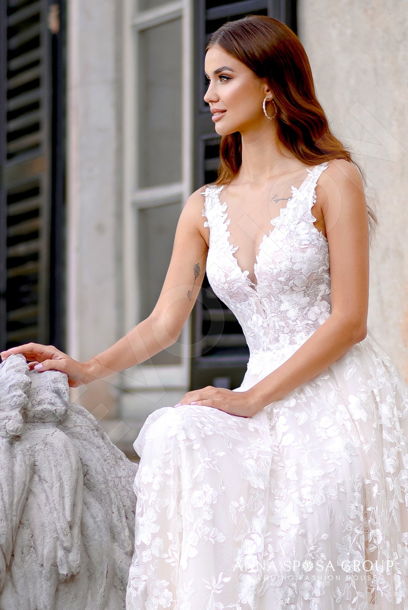 Damodara A-line Illusion Milk Powder Wedding dress