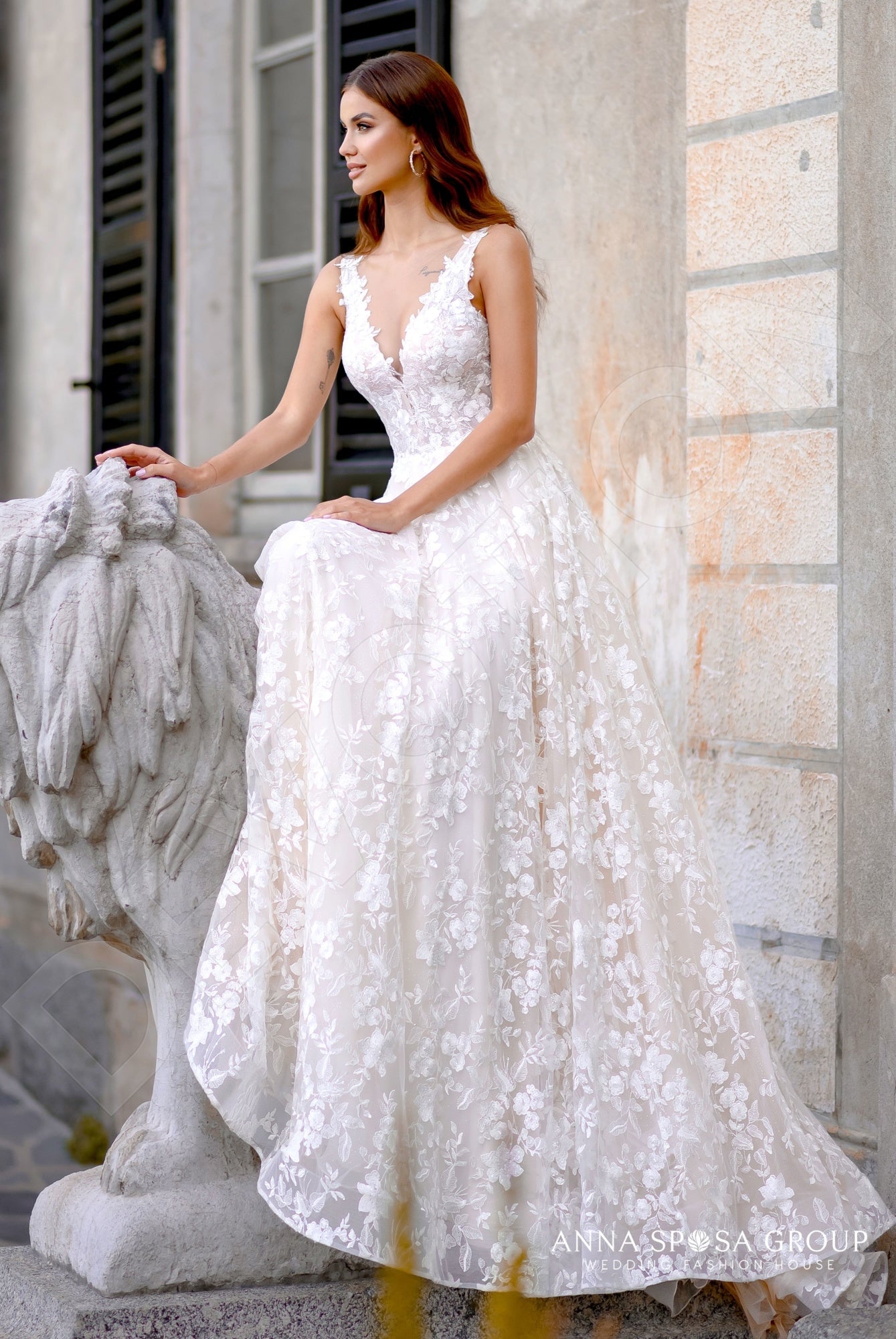 Damodara A-line Illusion Milk Powder Wedding dress