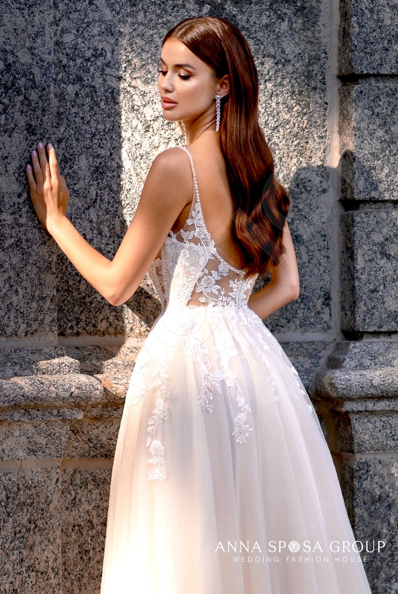Edit A-line Deep V-neck Milk Powder Wedding dress