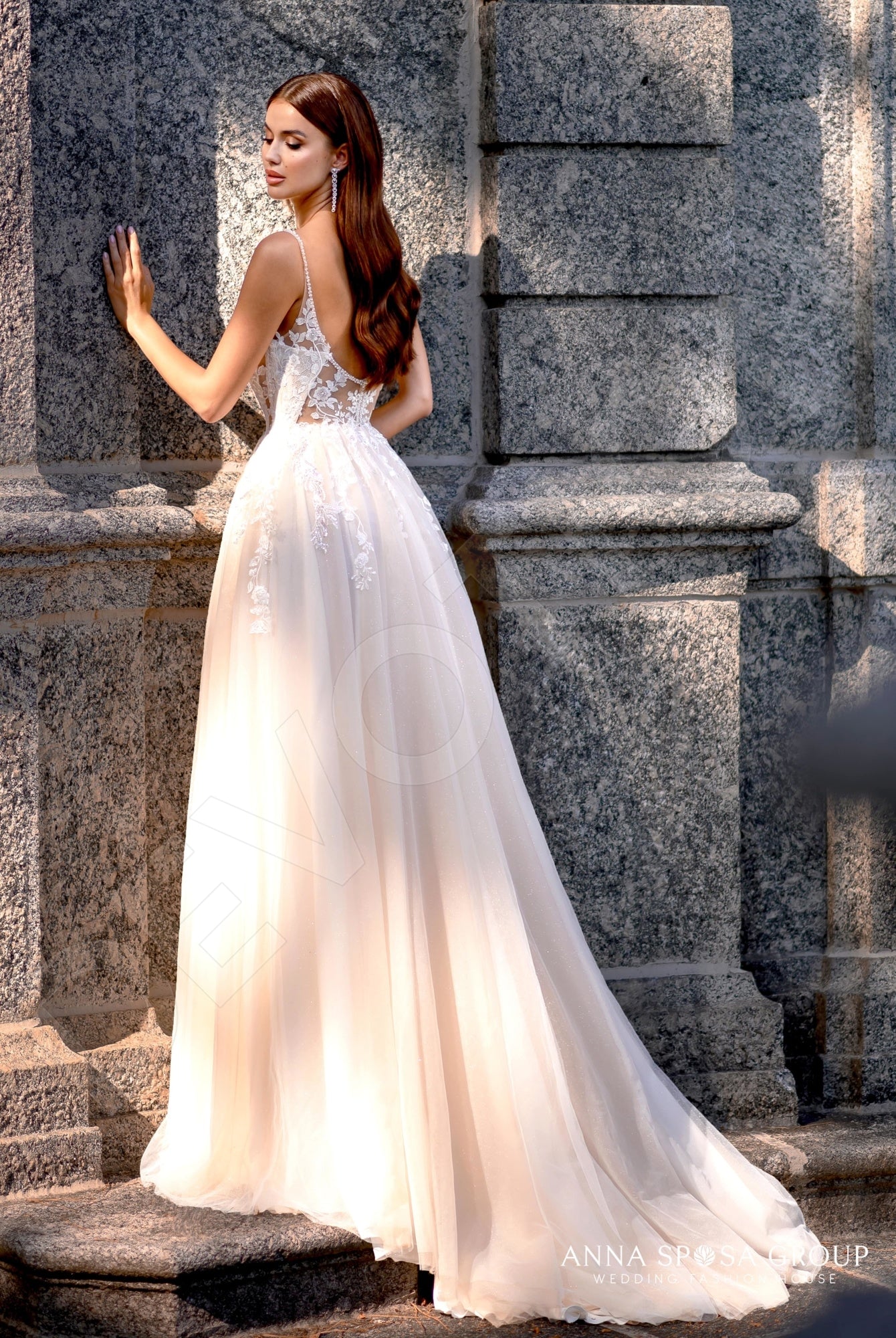 Edit A-line Deep V-neck Milk Powder Wedding dress