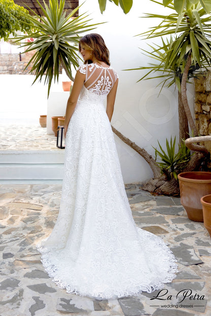 Adalinda Full back A-line Short/ Cap sleeve Wedding Dress Back