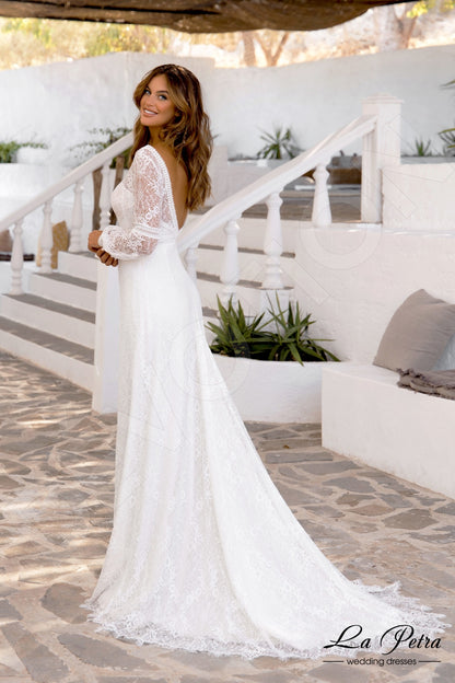 Ostine Open back A-line Long sleeve Wedding Dress Back