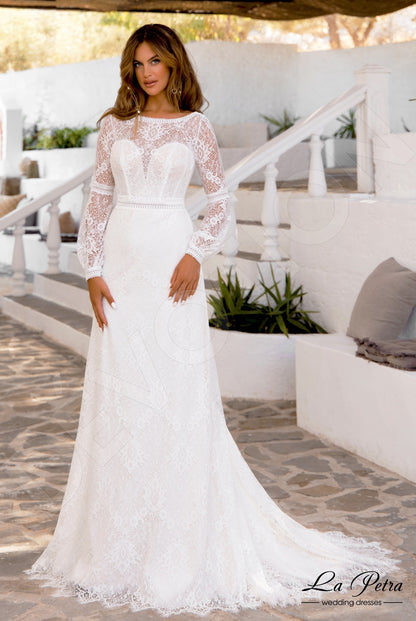 Ostine Open back A-line Long sleeve Wedding Dress Front