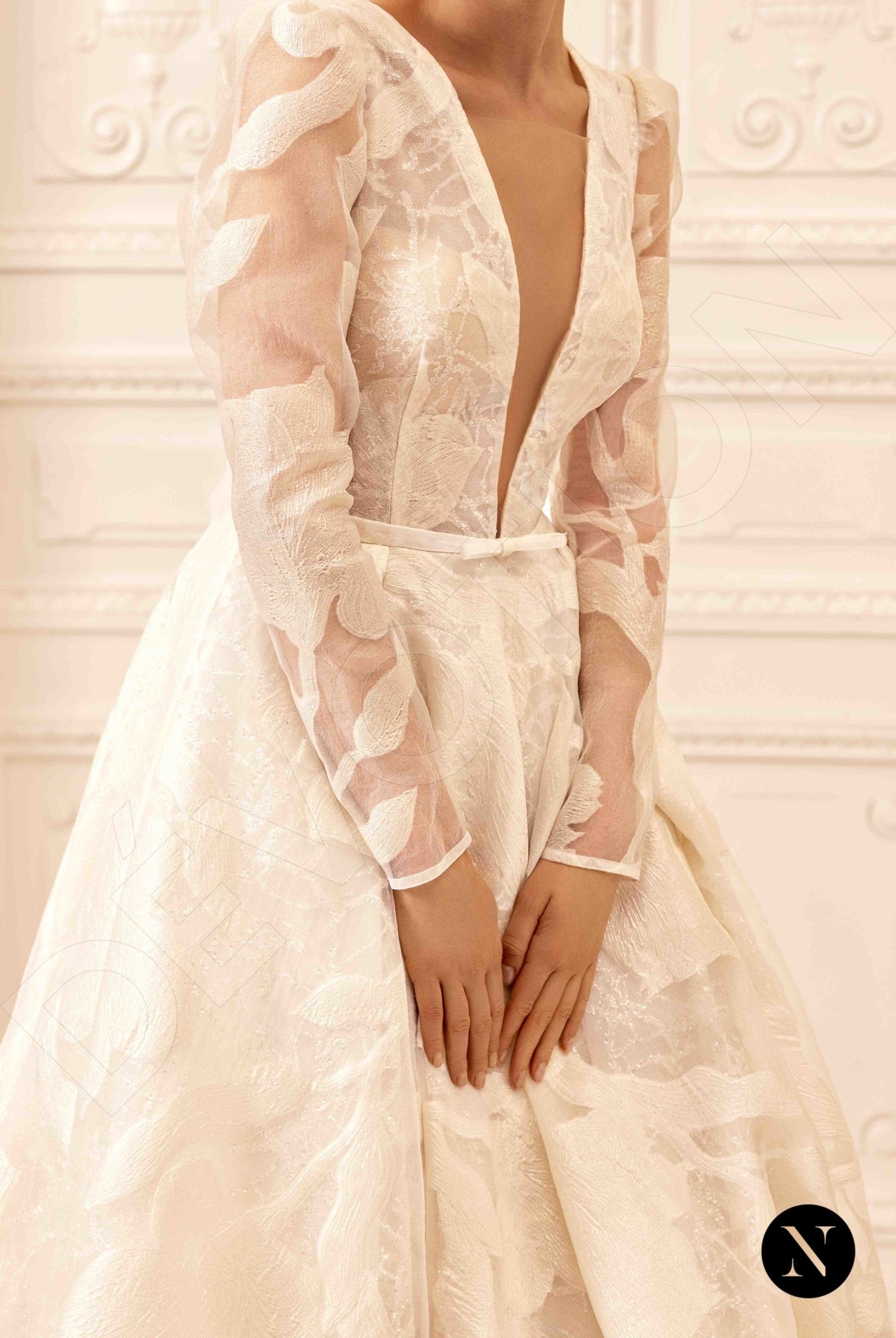 Alison A-line Deep V-neck Ivory Nude Wedding dress