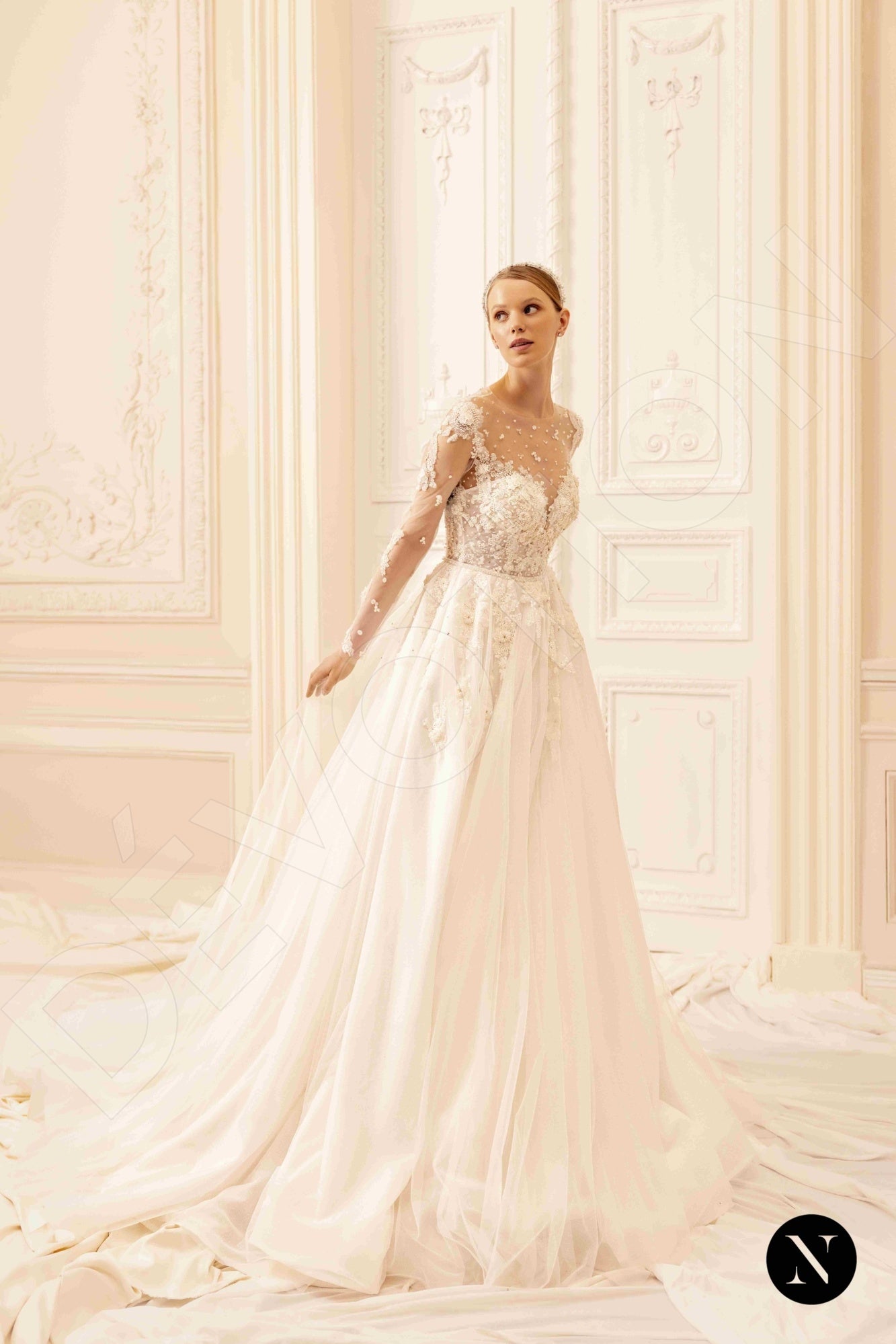Amy Illusion back A-line Long sleeve Wedding Dress 7