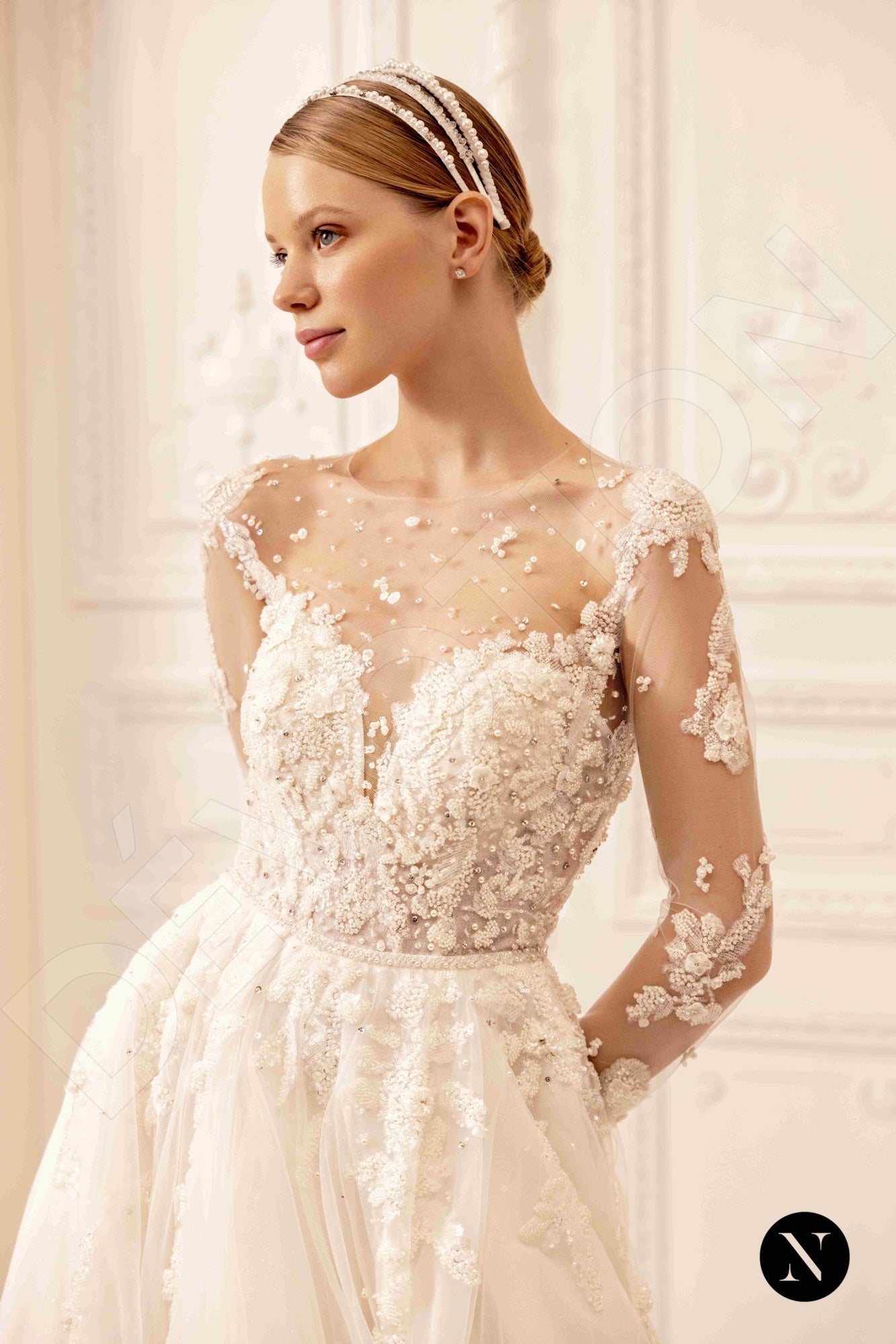 Amy Illusion back A-line Long sleeve Wedding Dress 2