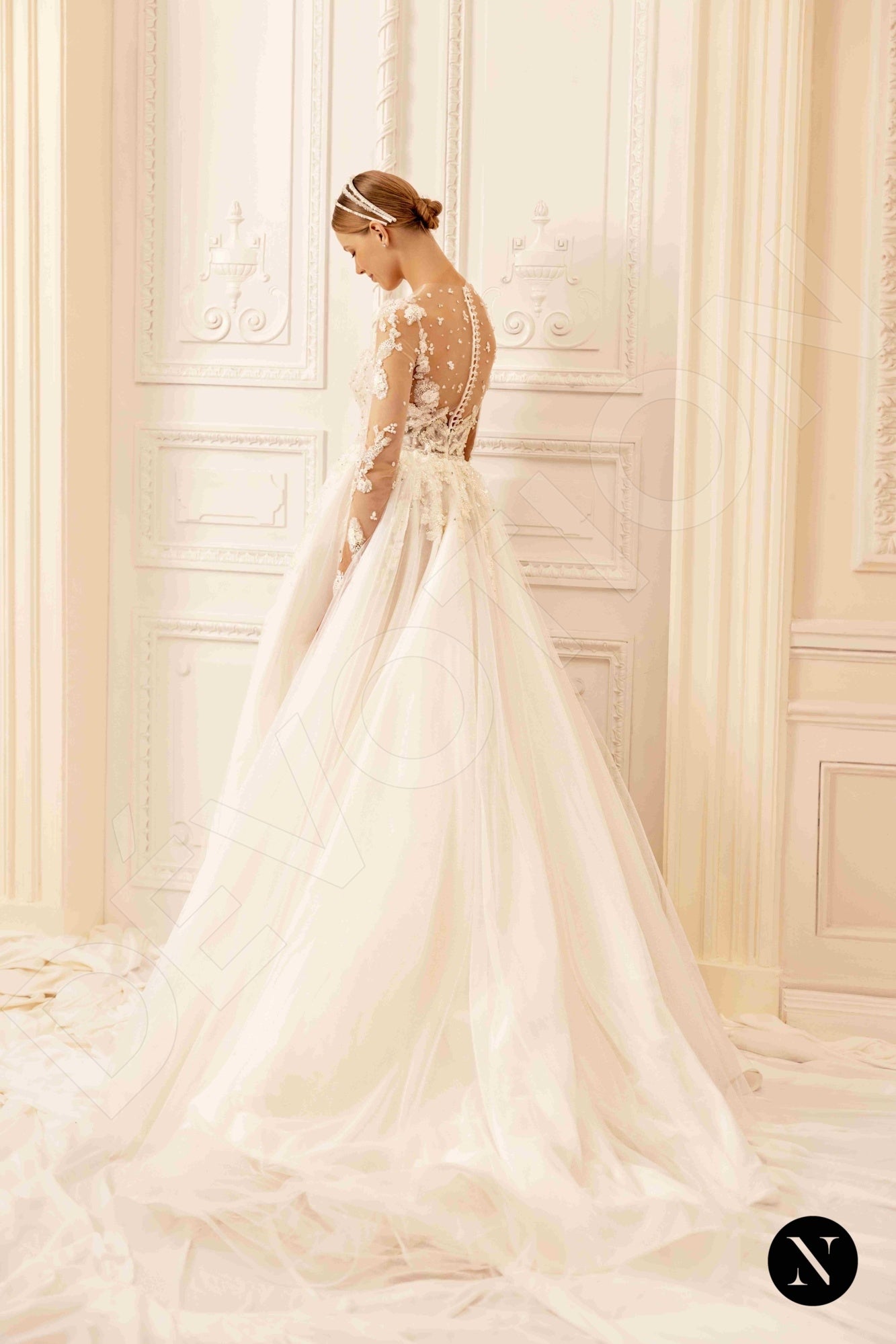 Amy Illusion back A-line Long sleeve Wedding Dress 6